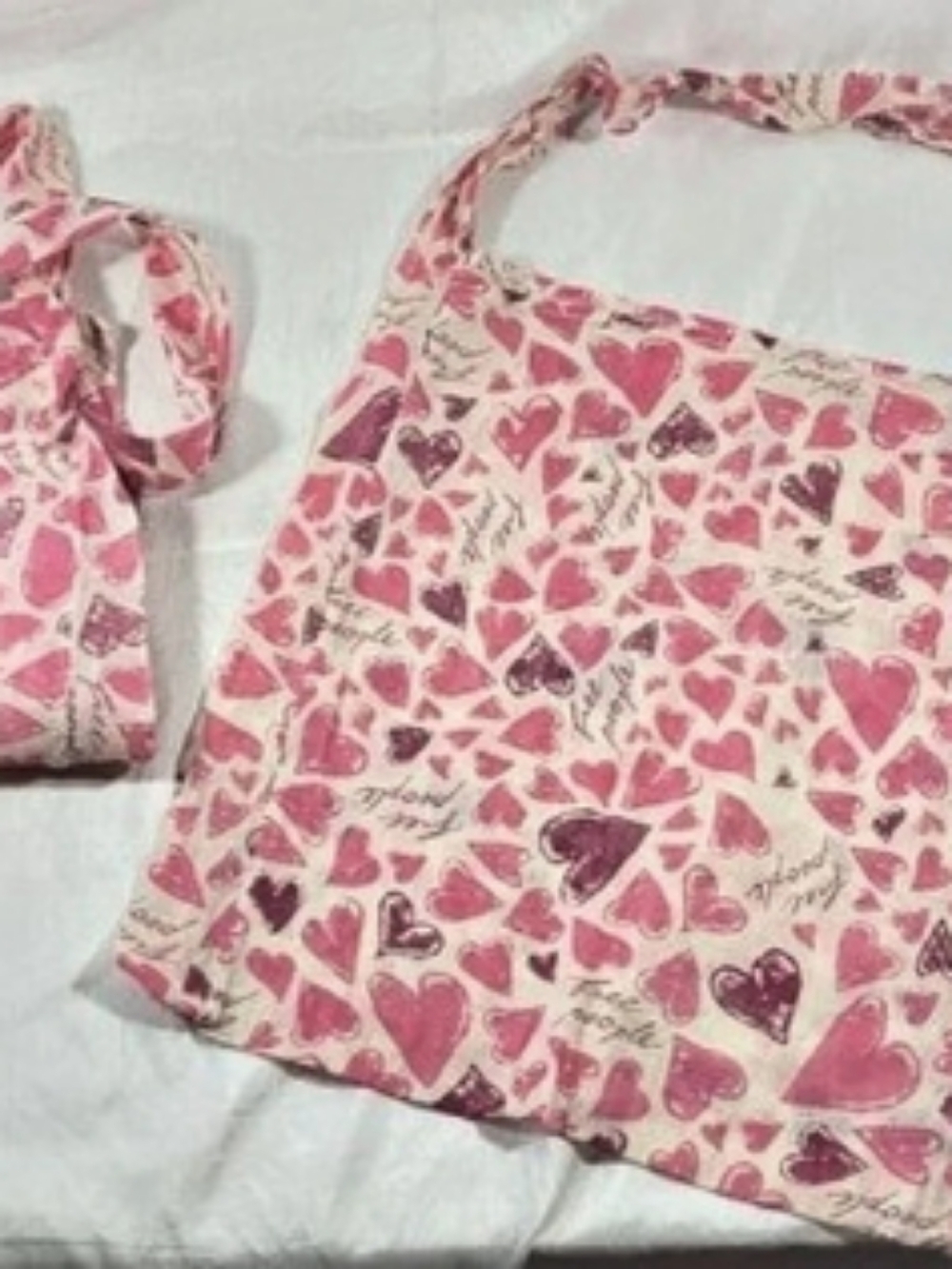 Free People Heart Graphic Canvas Tote Bag Pink & White